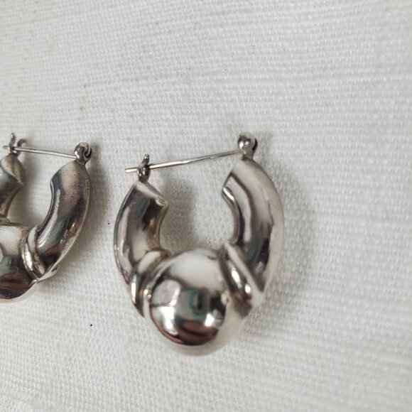 Vintage Chunky Huggie Hoop Hollow Earrings Silver 925 - Picture 2 of 9
